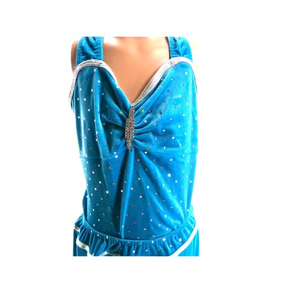 Dance Costume Large Child Turquoise A Wish Come True 10211 Tap Velvet Sequin - Picture 2 of 3
